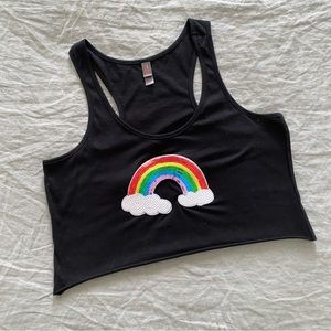Women’s black racerback tank crop with rainbow